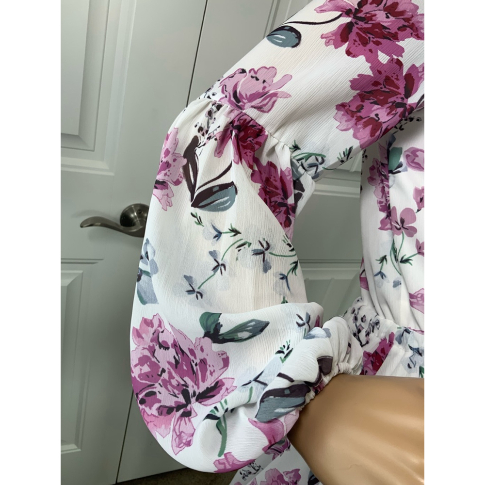 Clarisbelle Women's Floral‎ Print Mini Dress Sz Sm White Purple Boho Cottagecore - Picture 7 of 15
